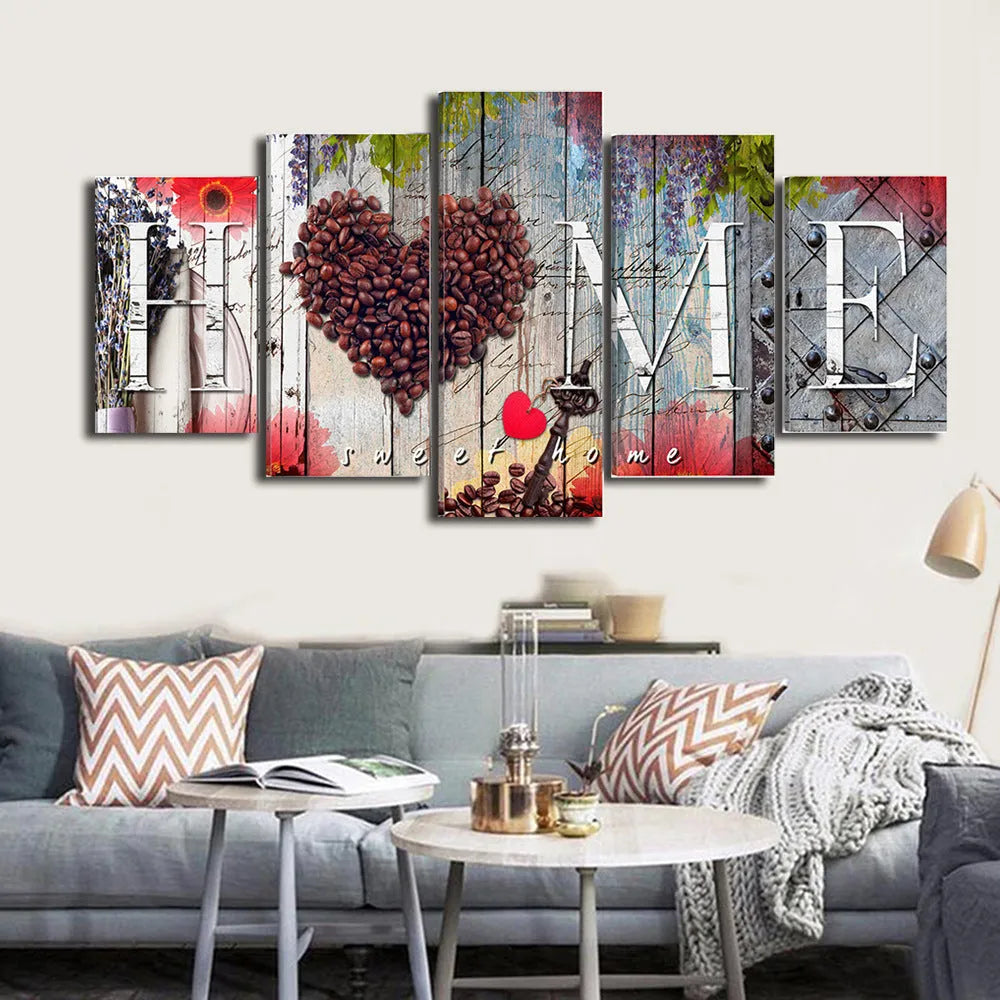Red oil painting wall decoration boards in multiple sizes arranged as a gallery display