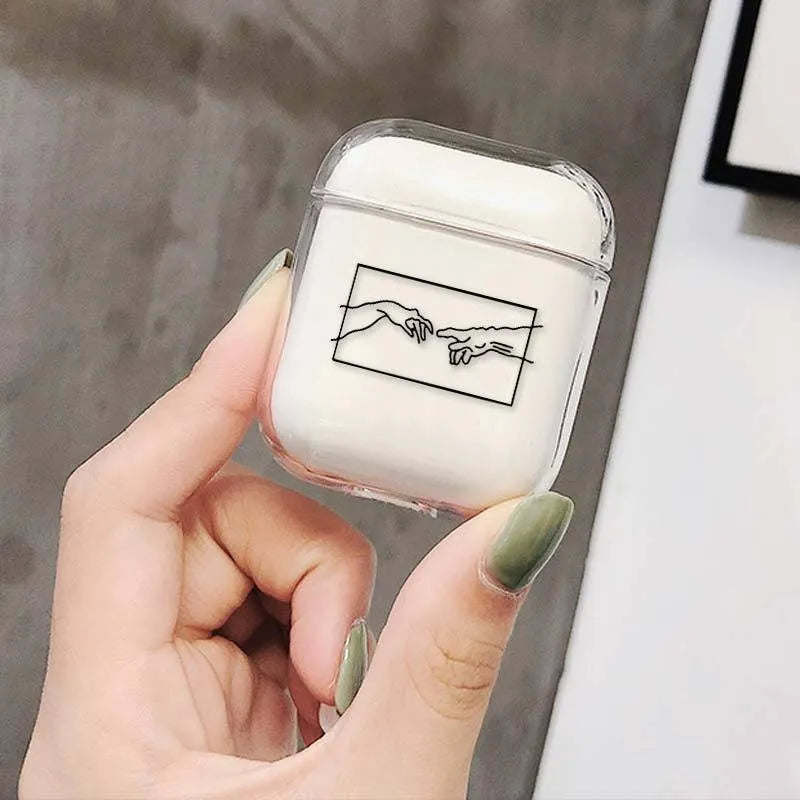 Transparent plastic protective cover for Apple AirPods and AirPods Pro charging case.