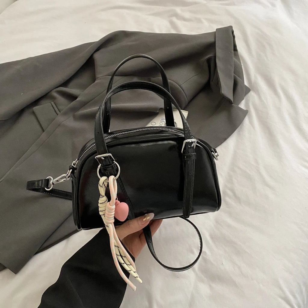 Korean style shell-shaped small square women's shoulder bag in soft PU material with pendant option