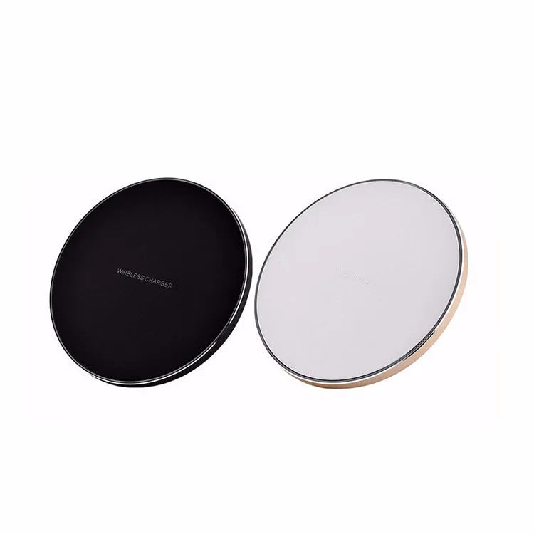 Ultra-thin square wireless charging pad in four colour options showing dimensions