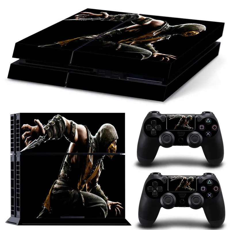 PS4 game console protective film kit showing 0.001mm thickness with multiple style options