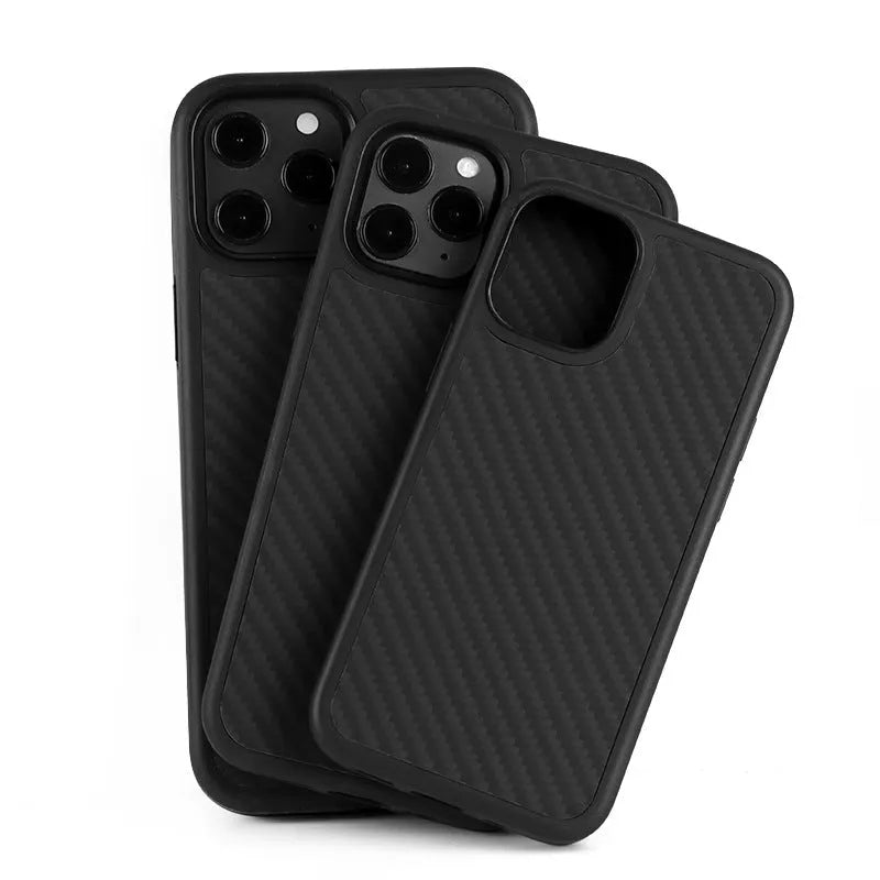 Black wooden back cover case for iPhone on a table.