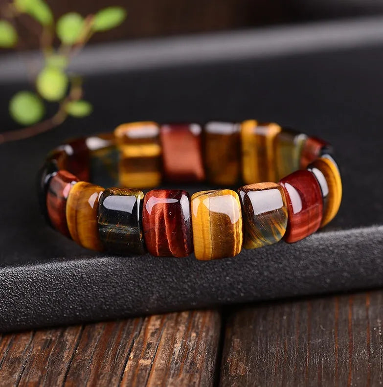 Natural tiger eye stone hand-woven bracelet red beads 14x10mm geometric ethnic style