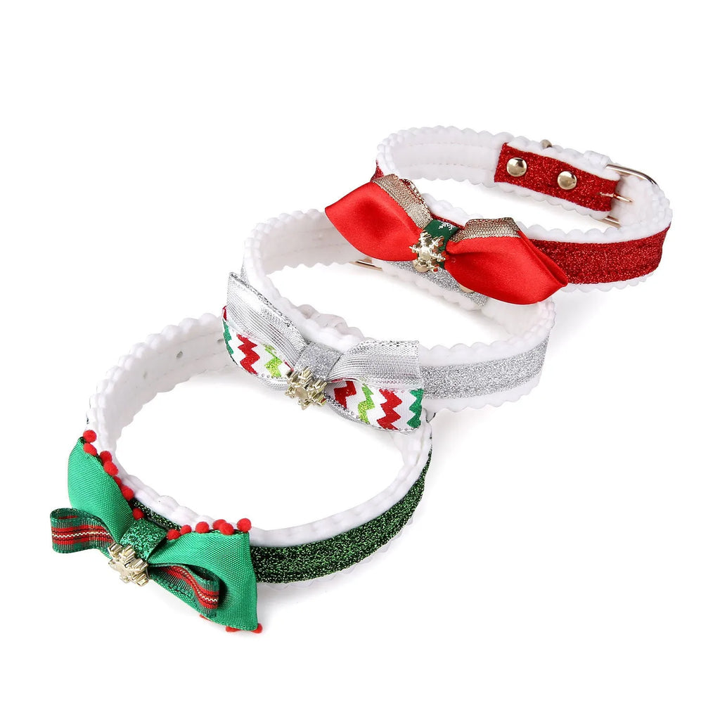 Christmas cat collar in colour grid pattern red green silver on PU material adjustable 25-32cm