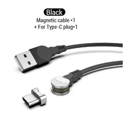 Rotating magnetic three-in-one data cable 1m with Android Apple Type C heads in black