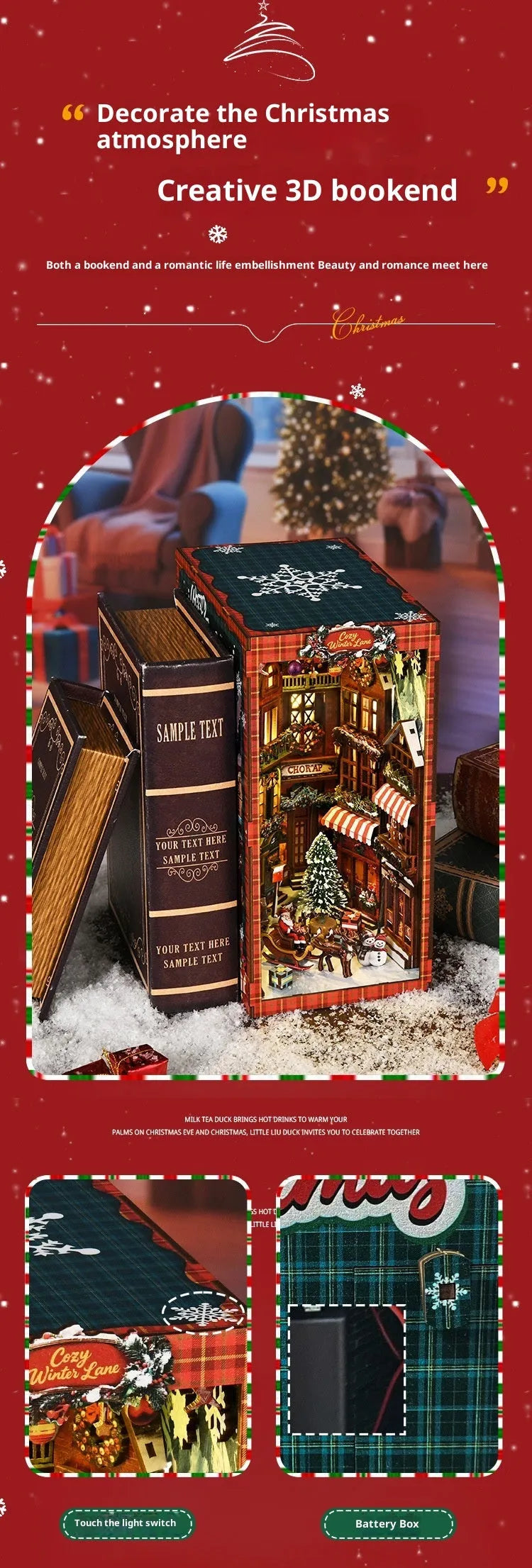 Wooden 3D bookend model kit in Cabin colour, handmade assembly toy house for ages 7-14 and all ages