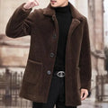 Short fur coat jacket with lapel collar in black synthetic blend, 3D patch pockets, regular length