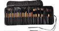 24 piece makeup brush set with wooden handles, man-made fibre bristles and PU case