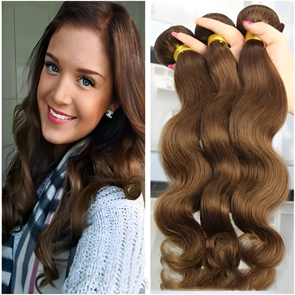 Human hair hood wig for ladies in brown colour, long length 12 to 26 inches, machine-made with high-grade hair shade bang