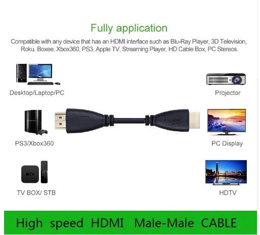 Gold plated HDMI cable with male connectors in various lengths from 0.3 to 5 metres