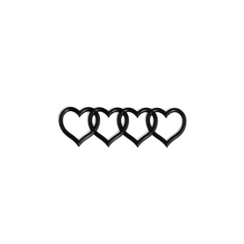 Love series modified heart-shaped body sticker with four ring tail in electroplated silver, 22 cm length