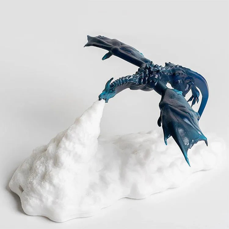 3D printed red dragon decorative lamp with glowing fire-breathing effect on a dark background