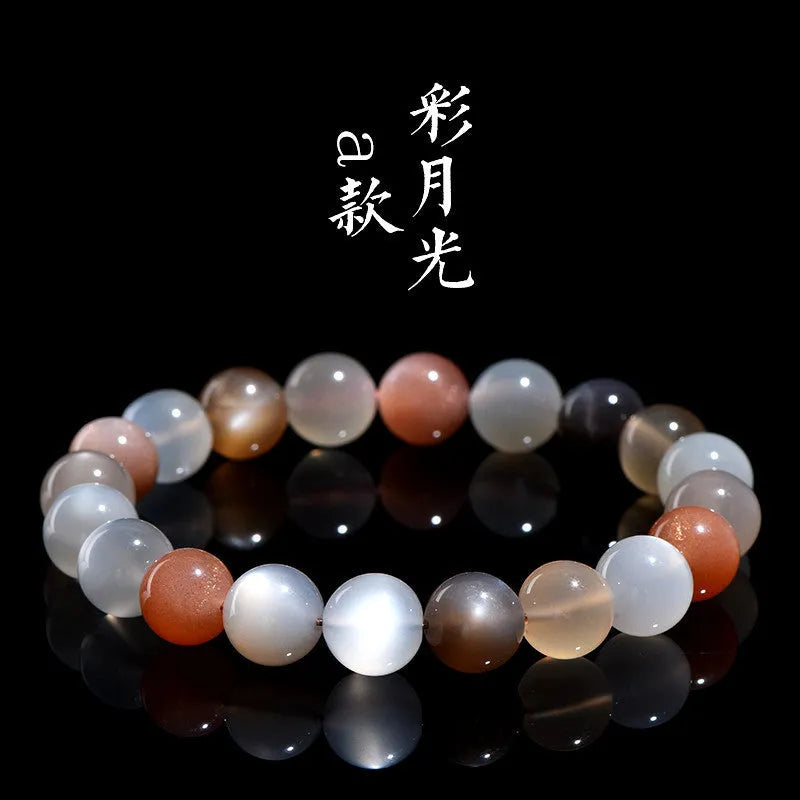 Natural colourful moonlight moonstone bracelet with 8mm beads in a single circle unisex design.