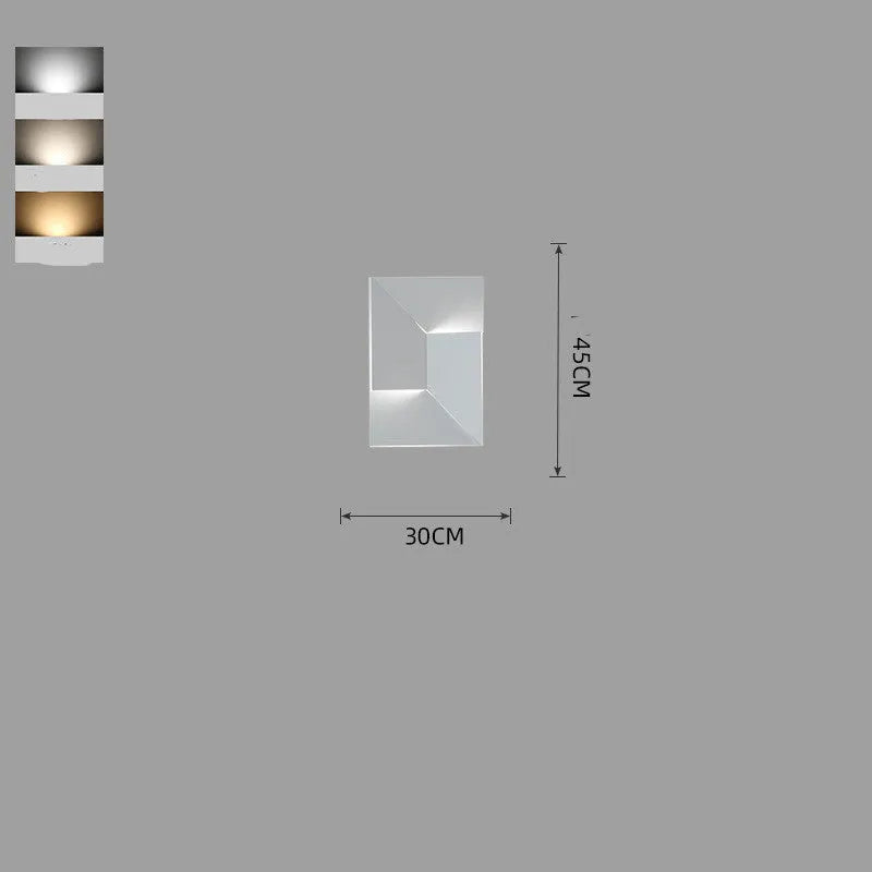 Modern iron wall lamp with rectangular panel in Nordic style, showcasing dimmable lighting.