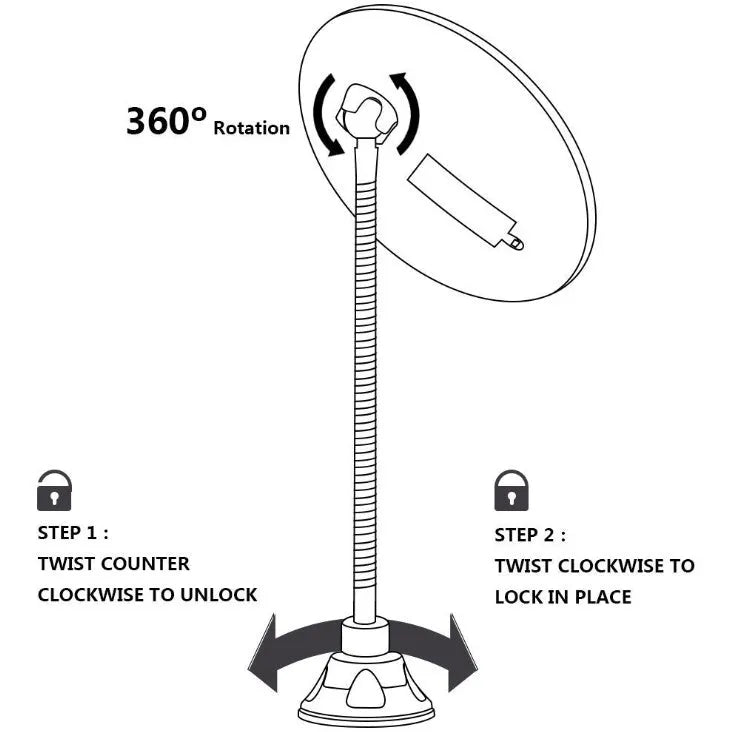 White 10x magnifying LED makeup mirror with gooseneck and suction base on a countertop
