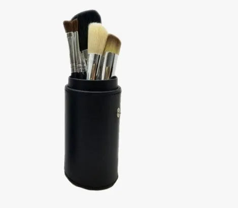 12-piece makeup brush set with wooden handles, aluminium tubes and PU storage tube, black and pink