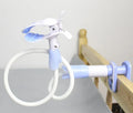 Blue extendable feeding bracket for nursing mothers showing adjustable extension mechanism