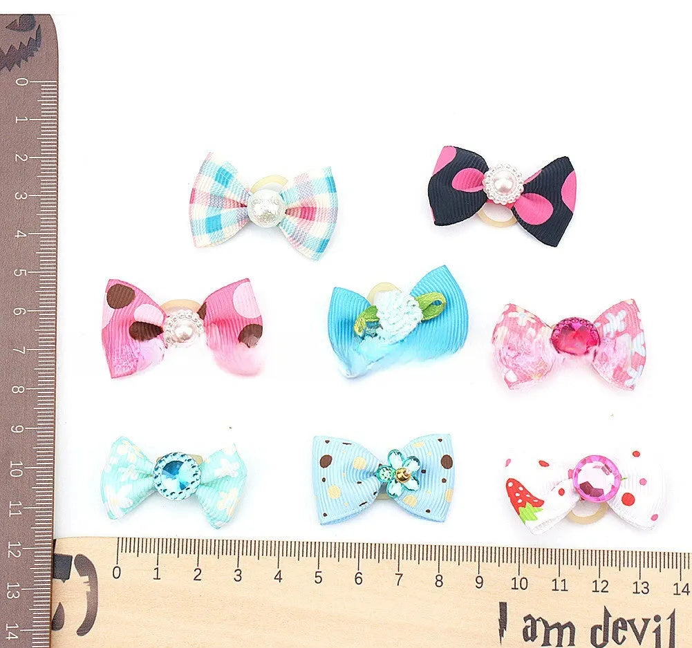 Pet Bow Ornament Accessories made of polyester, ten headbands for dogs and cats.