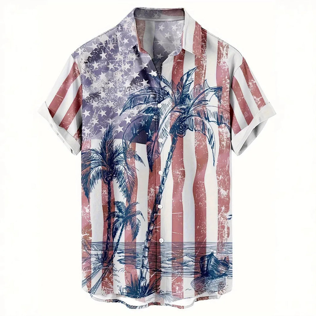 Men's 3D floral print short sleeve shirt in loose cardigan fit for summer wear