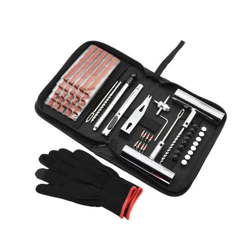 43-piece tyre repair kit in cloth bag with 45 steel case measuring 32x20x5cm