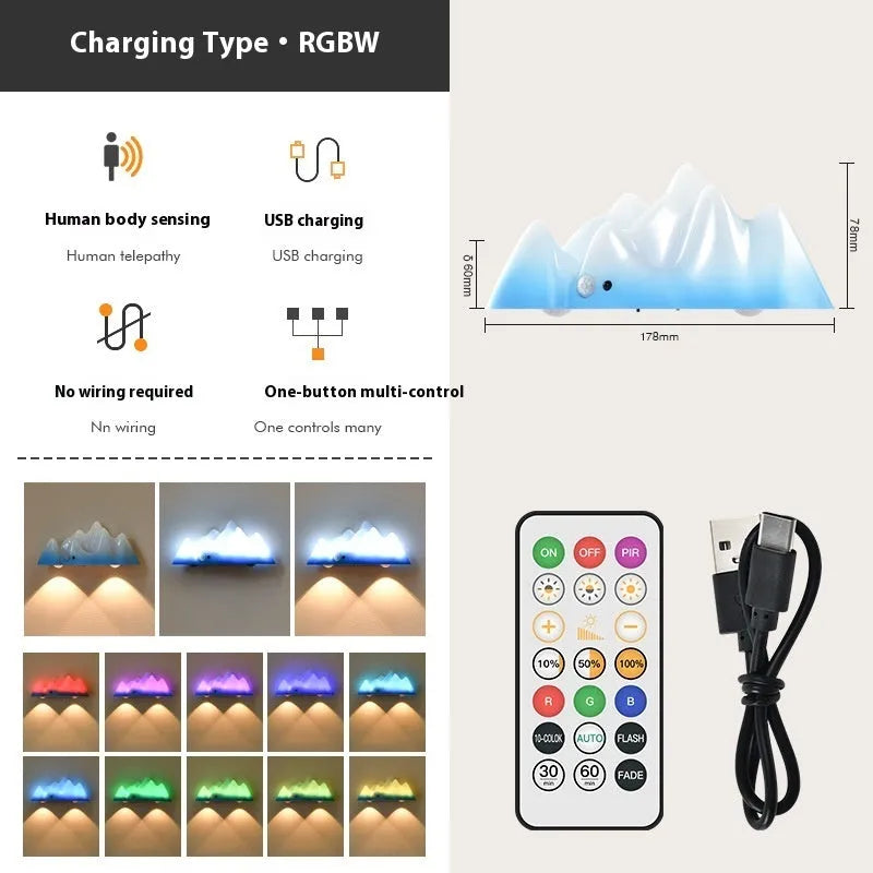 Snow Mountain sensor chargeable night lamp with remote control in modern simplicity style on a bedside table