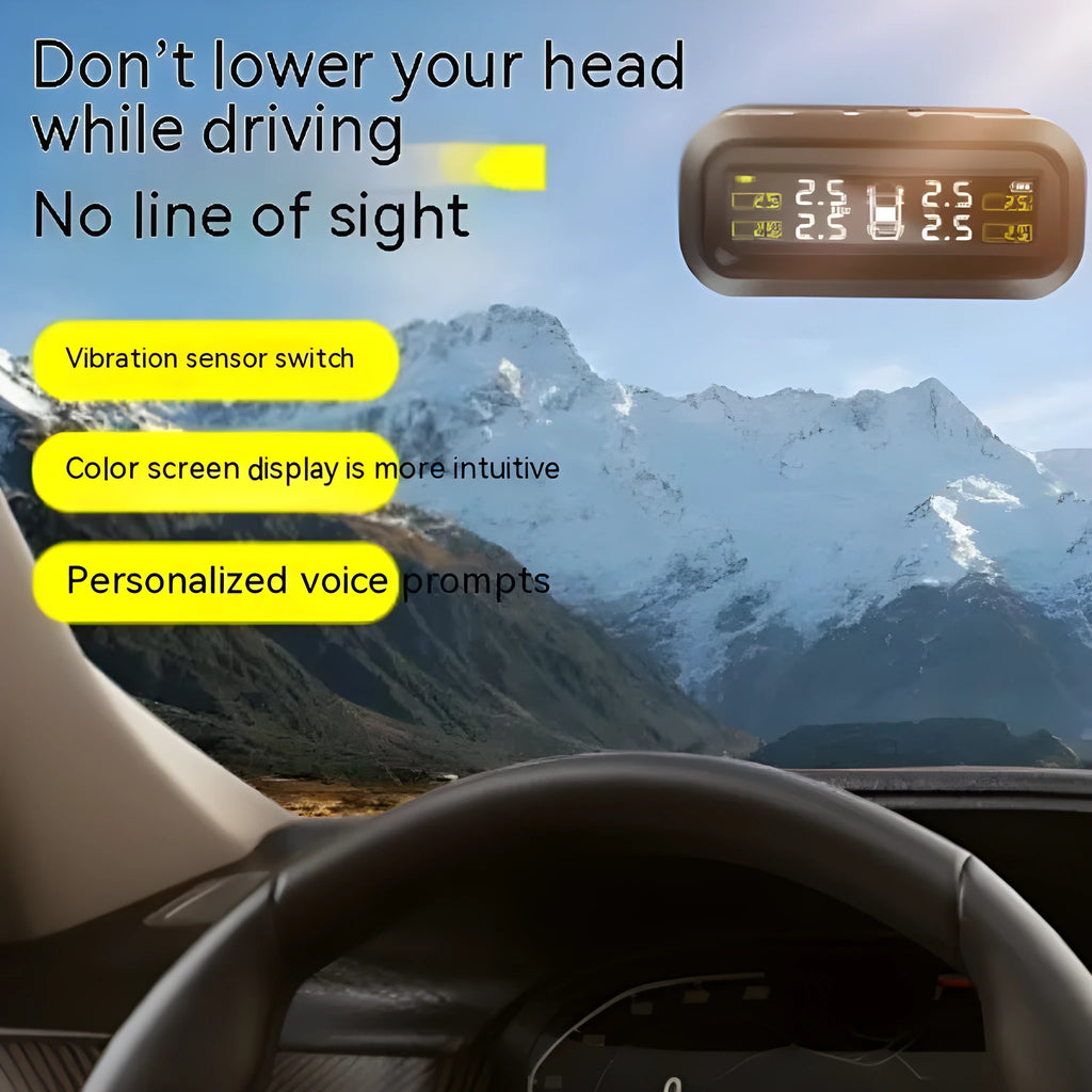 Solar-powered wireless car tyre pressure monitoring system with colour screen display and four tyre sensors