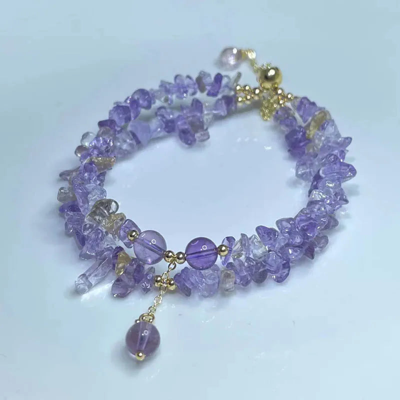 Natural ametrine double row bracelet with gravel-style beads on women's wrist