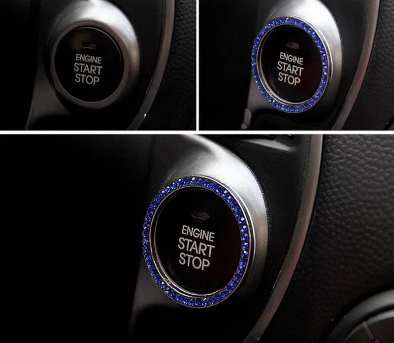 Diamond pattern 3D sticker car ignition ring decoration in silver