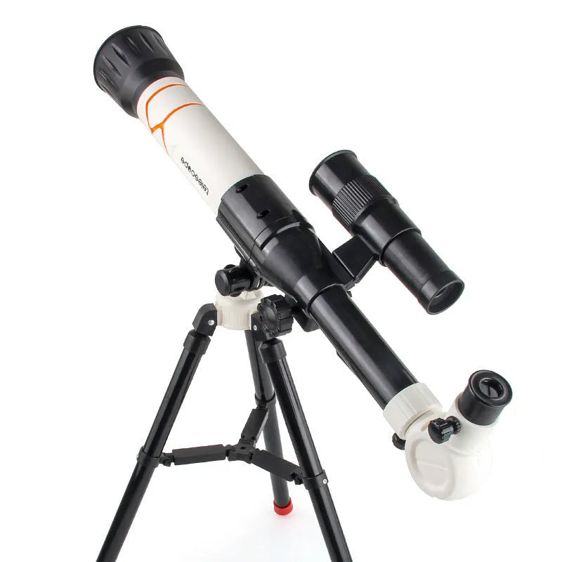 White 150X kids astronomical telescope on tripod compatible with Apple iPhone