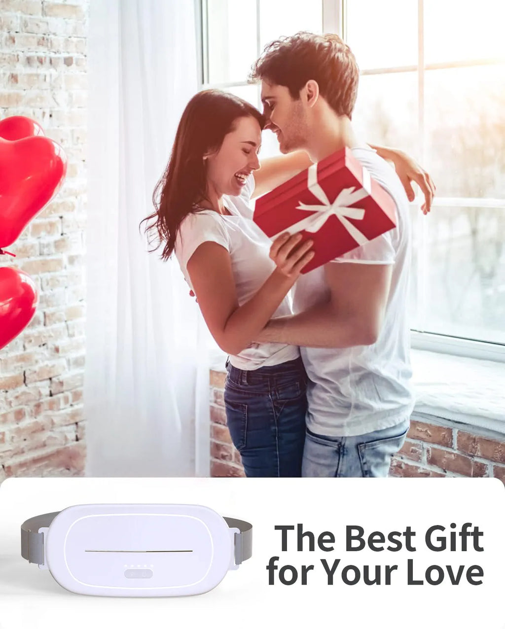 White single-use uterine warming adhesive device with battery for lower abdomen heat therapy.