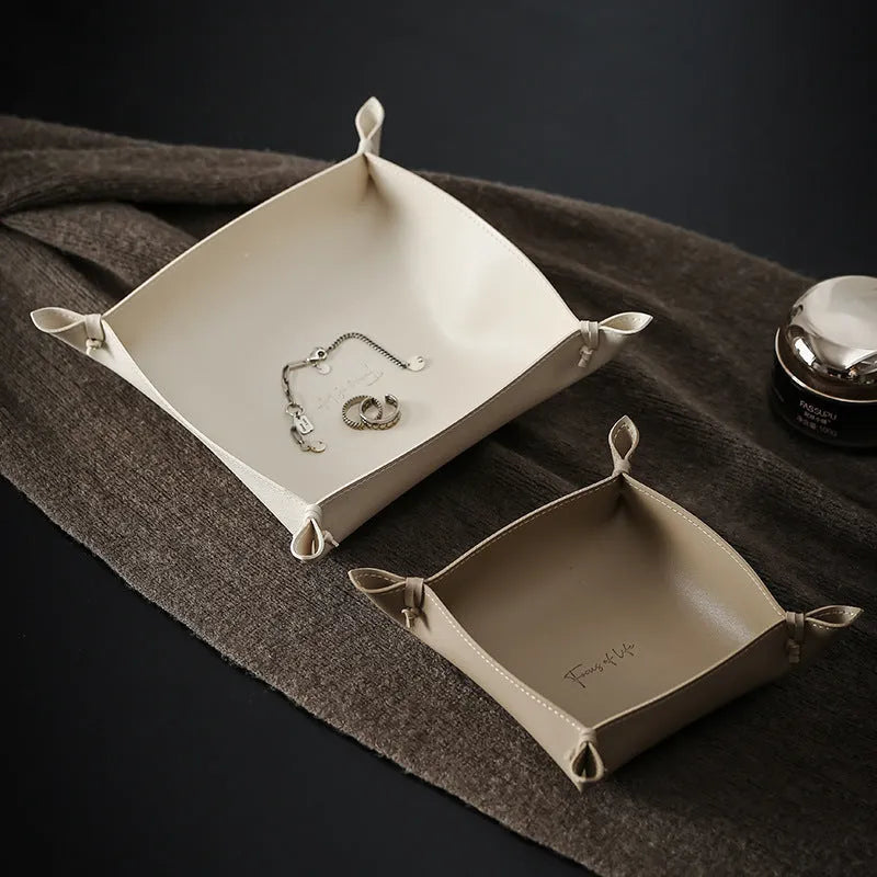 Leather storage tray with woven design, available in five colours and two sizes, 17.5x13x4.5cm and 18x22.5x4.5cm