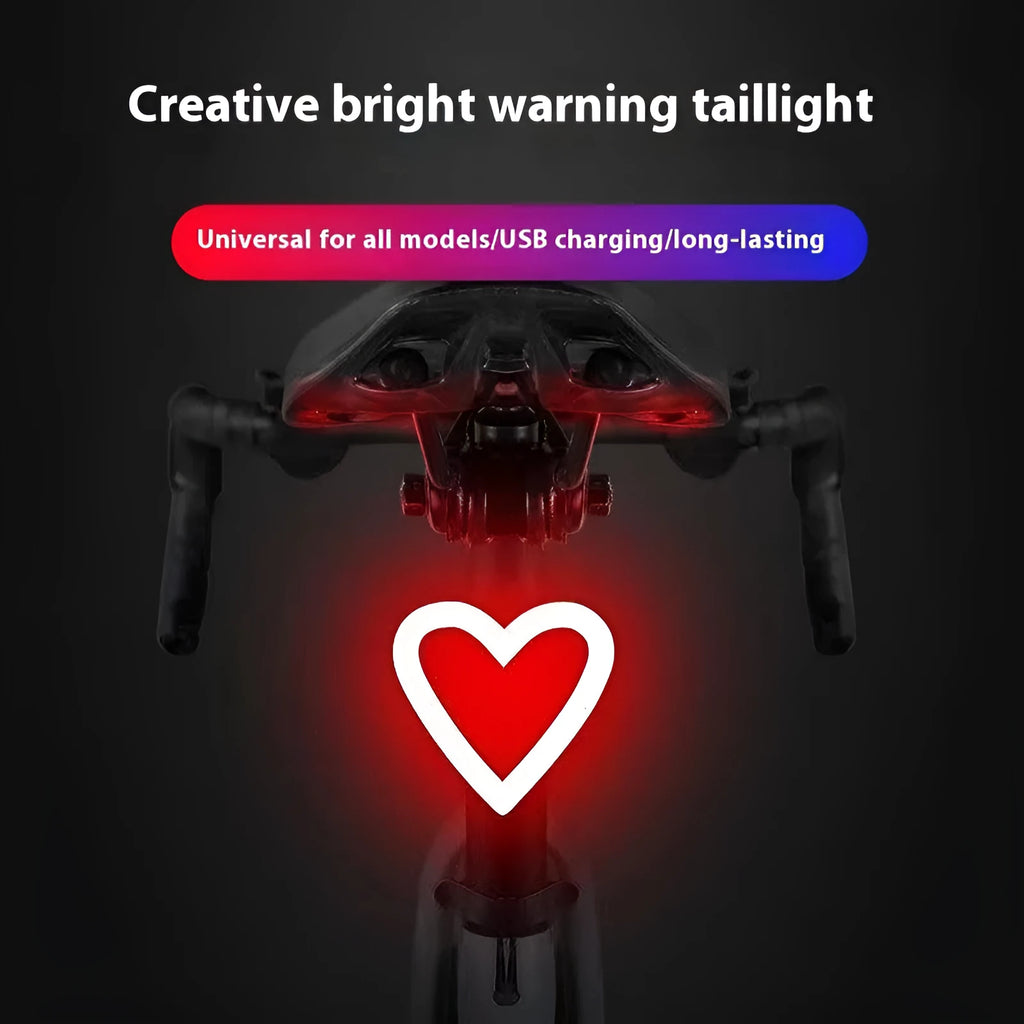 USB-C rechargeable bicycle tail light with love strap style, 300mAh battery, ABS and silicone shell