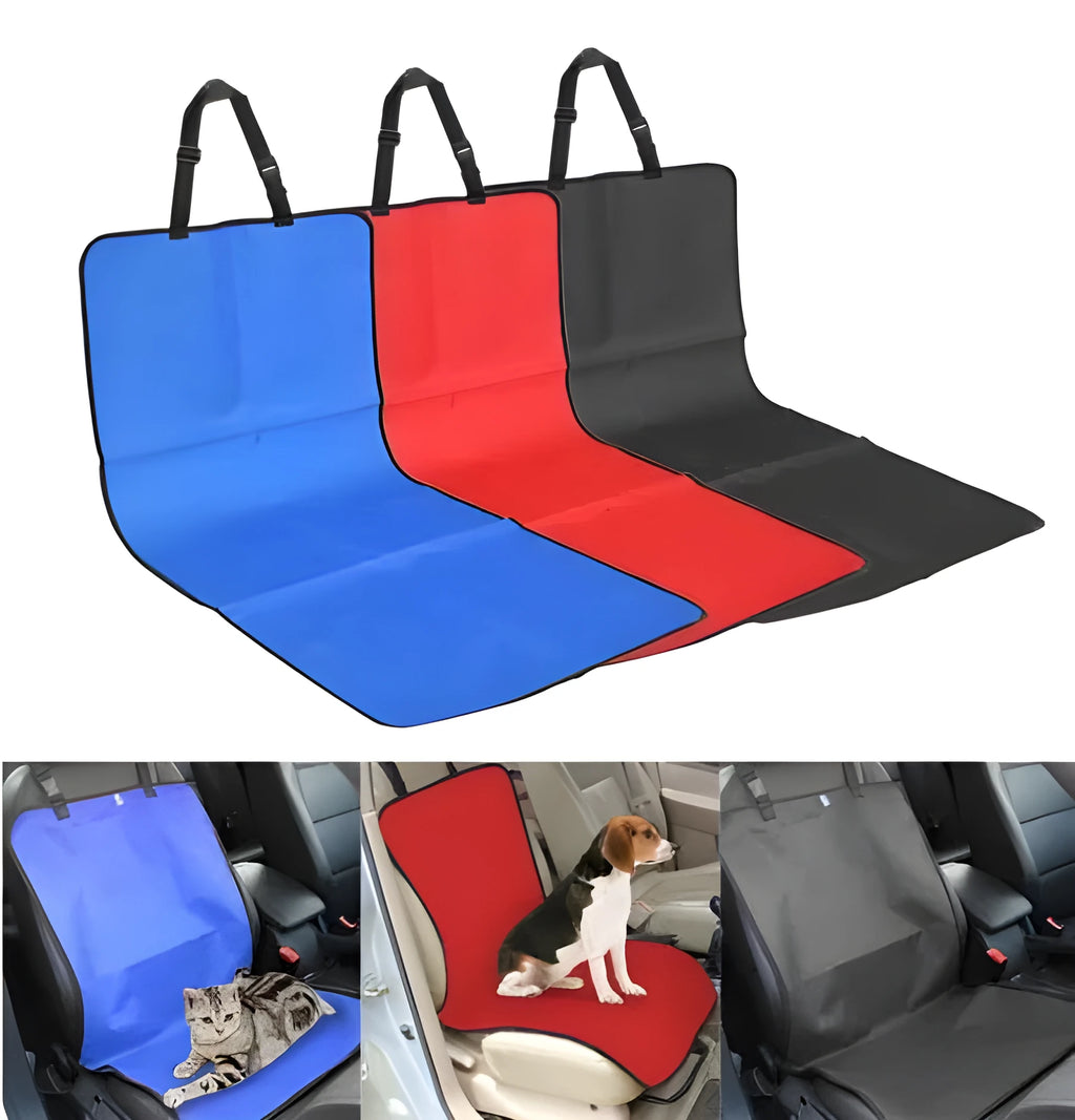 Waterproof dog car seat cover in Oxford fabric, 106 x 46.5cm, shown in blue, red, or black