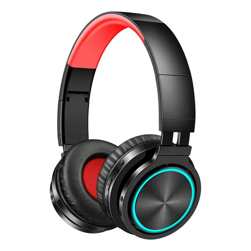 B12 wireless folding headset shown in black colour, demonstrating its folded compact state and head-mounted design.