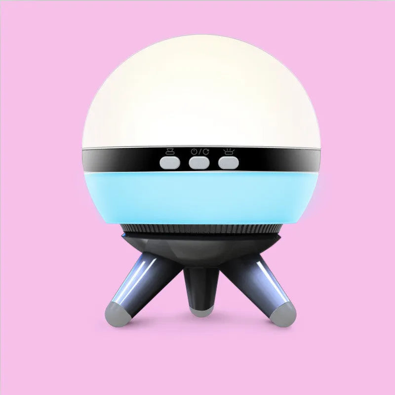 Rotating starlight projection lamp in black or white with cartoon style design and battery power