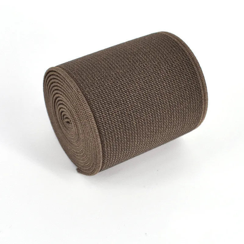 5cm wide colourful elastic band showing ten colour options including black, brown, dark red and blue variants