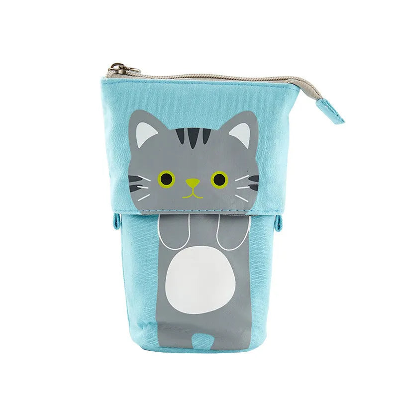 Round Korean-style canvas pencil bag with cartoon pattern in multiple colour options