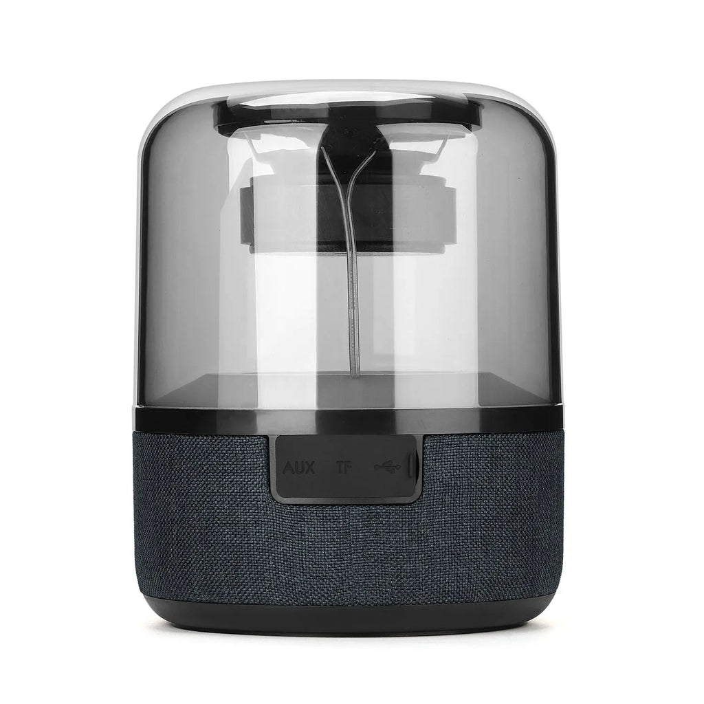 Four-colour light touch Bluetooth speaker with halo effect display showing wireless portable design