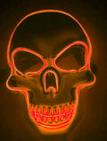 LED skeleton mask with glowing blue eyes, nose, and mouth on a black background.