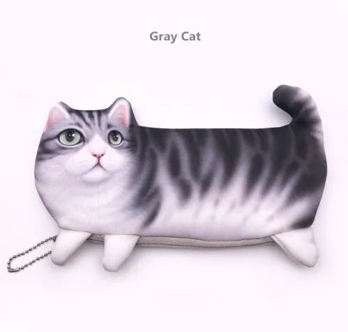 Cute cat design 3D printed cosmetic travel bag organiser with zip, shown in creamy colour.