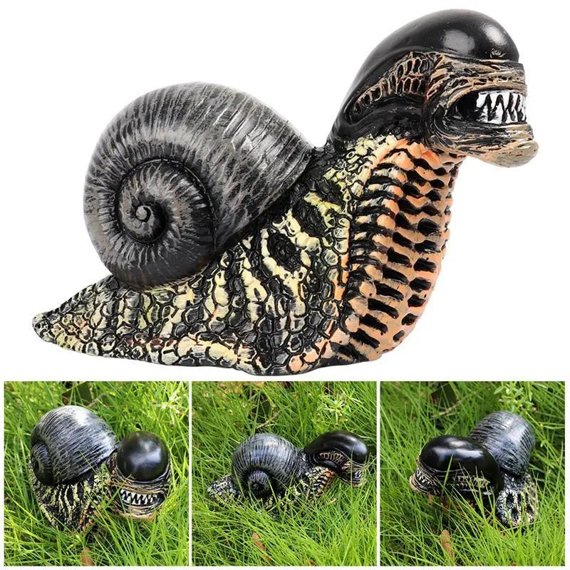 Resin garden snail sculpture with character design and coloured finish