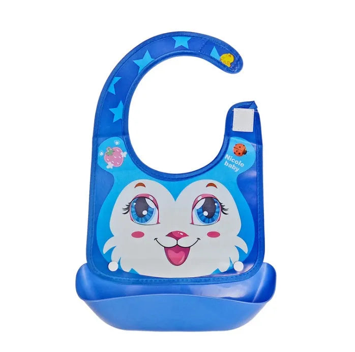 Cartoon baby PVC three-dimensional bib with blue koala design and waterproof silicone pocket