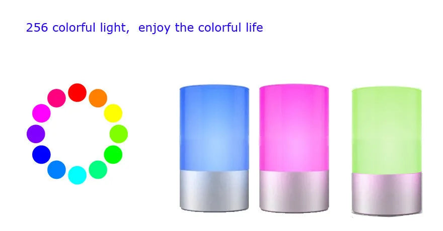 Creative home bedside night light LED lamp with dimmable white and colour light on a desk