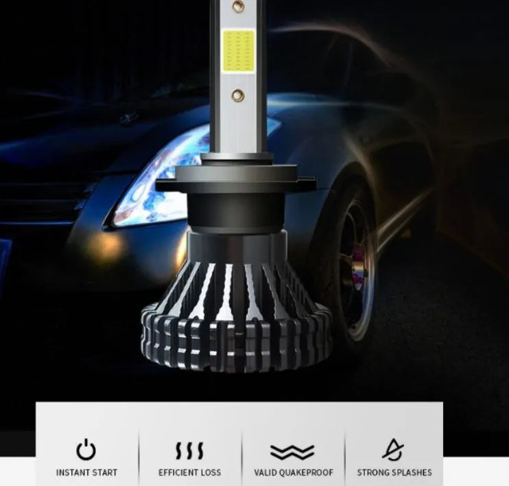 Car LED headlight bulb 3800lm 6000K COB with 50,000+ hours lifespan, available in multiple base types.