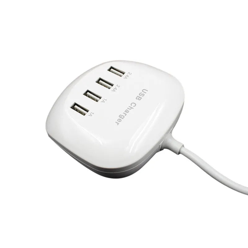 White dual USB wall charger with EU plug style on a plain background