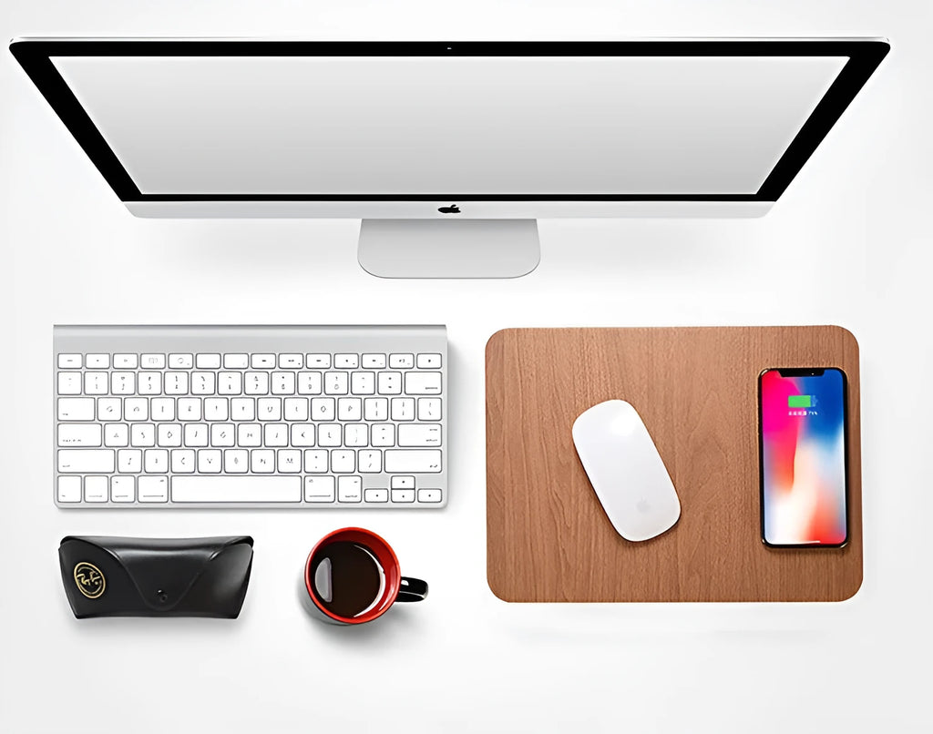 5W wooden wireless charger with ABS and PU leather surface, Qi 1.1 compliant, black finish