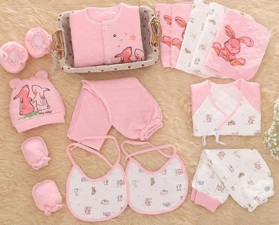 Newborn padded cotton baby clothes multi-piece set in pink colour