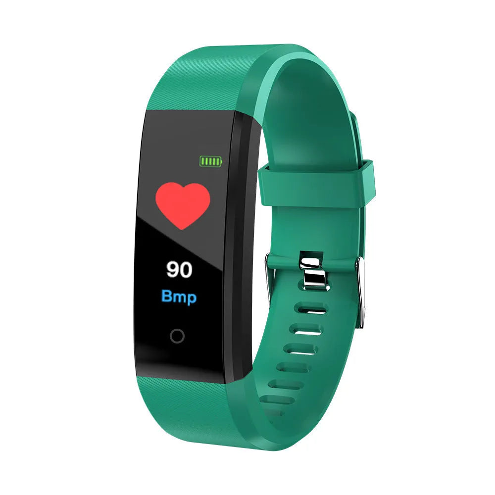 115plus smart wristband with 0.96in colour screen, TPU strap, heart rate monitor, available in black, blue, green, purple, red
