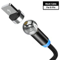 Black magnetic charging cable with spherical aluminium alloy connector on a 1 metre long TPE-coated cable.