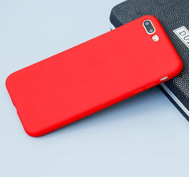 Frosted matte soft shell phone case for Apple iPhone, shown in multiple colours including black and blue.